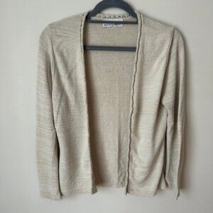 Sweater Project Tan Beige Ivory Open Front Long Sleeve Cardigan Size Medium
